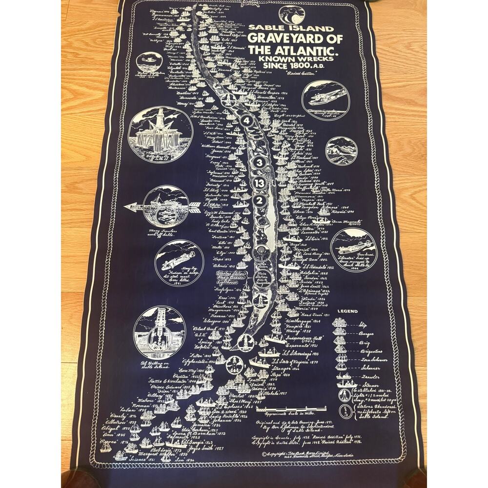 Vintage Map Sable Island: Graveyard of the Atlantic Shipwrecks Nova Scotia 1800